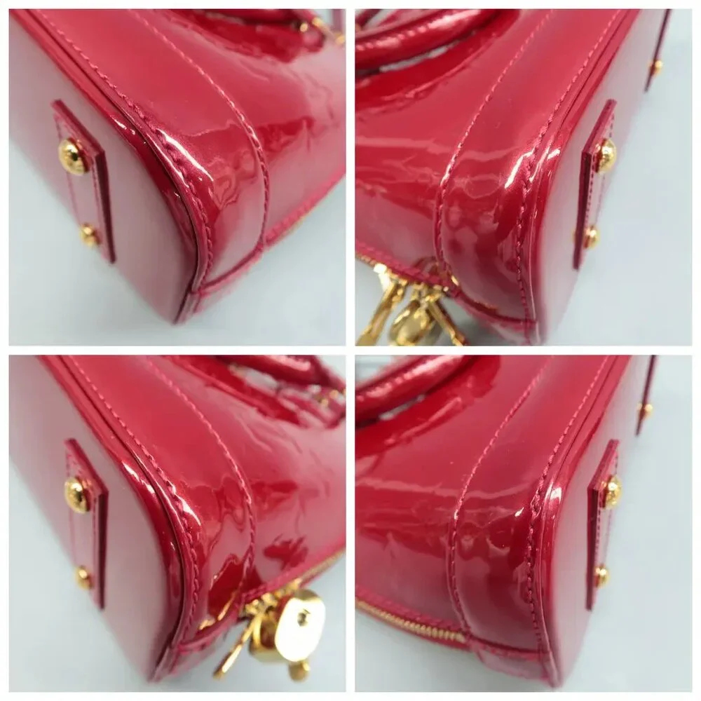 100% Authentic Louis Vuitton Alma BB Red Monogram Patent Leather Satchel - Picture 6 of 12